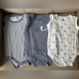 3-Pack Baby Tank Onesies - Coastal Blue & White Seagulls 9-12 Months
